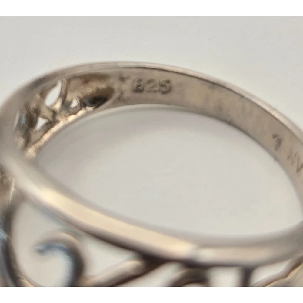 Sterling Silver 925 Filigree Scroll Band Ring Sz 7.25 Romantic Boho Minimalist